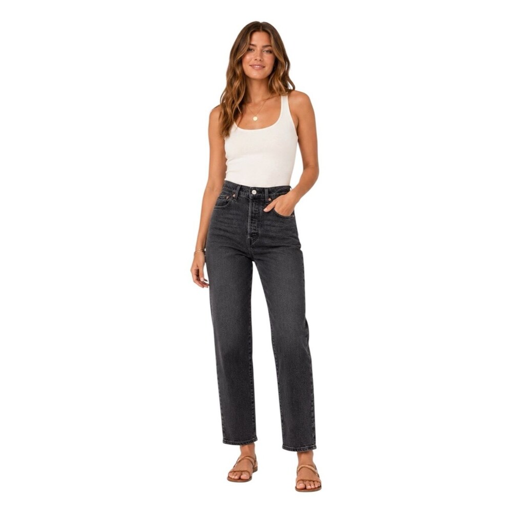 Levi’s Ribcage Straight Ankle Jeans 27 Charcoal Black High Rise Button Fly